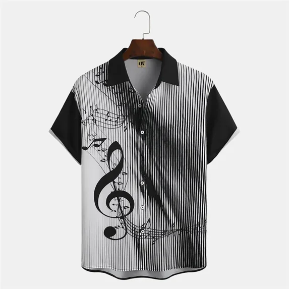 Hawaiian Men's Shirt 3D Musical Note Fashion Printed Men's Shirt 2023 Casual Loose Short Sleeved Top Oversized Clothing