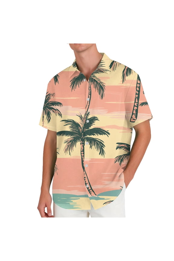 Hawaiian Mens Shirt Short Sleeve Button Down Coconut Palm Print Aloha Shirts Fashion Beach Shirt for Holiday
