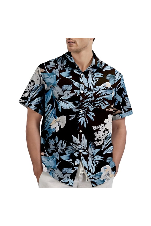 Hawaiian Mens Shirt Short Sleeve Button Down Ocean Wave Print Aloha Shirts Summer Beach Vacation Shirt
