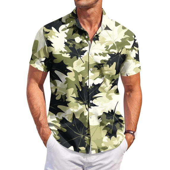 Hawaiian Mens Shirts Short Sleeve Summer Big and Tall Tropical Print Button Down Shirt Men Fashion Beach Vacation T-Shirt Black L