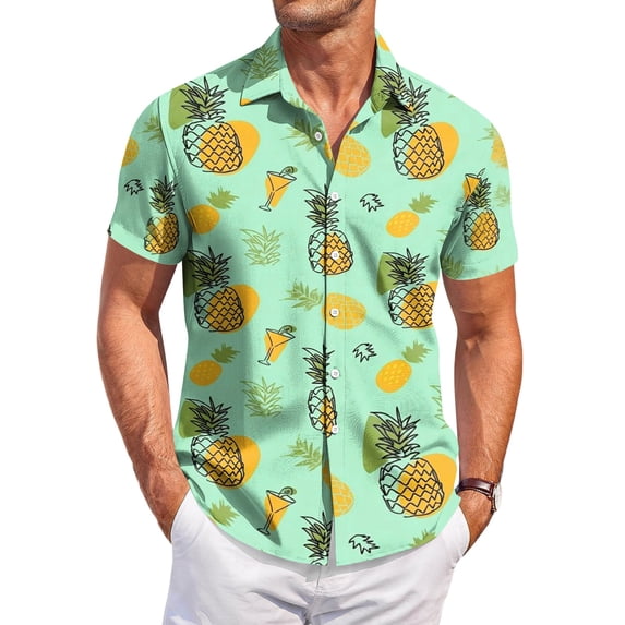 Hawaiian Mens Shirts Short Sleeve Summer Big and Tall Tropical Print Mens Button Down Shirt Stylish Holiday Beach Shirts Mint Green XL