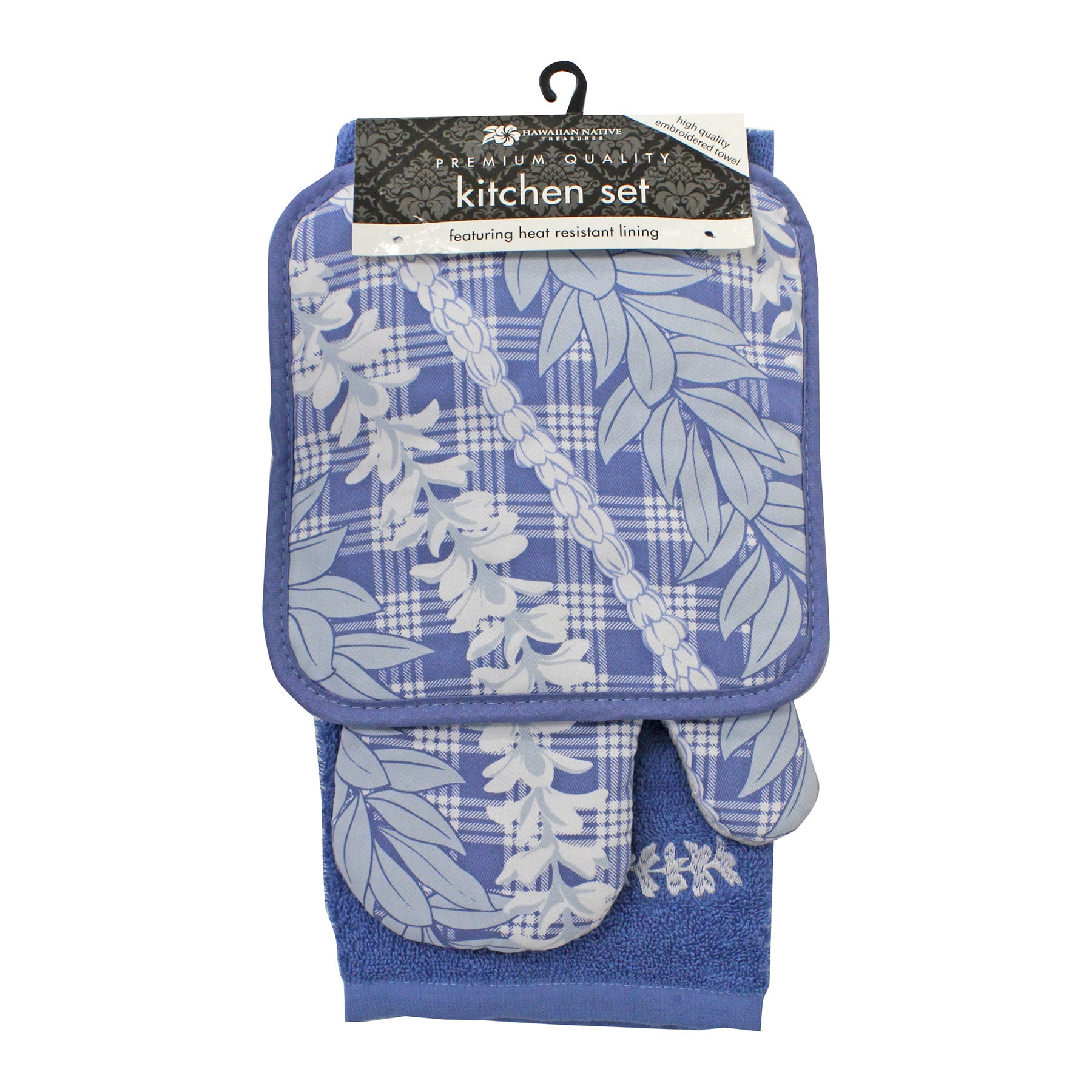 Hawaiian Native Treasures Palaka Lei 3 Piece Kitchen Linen Set