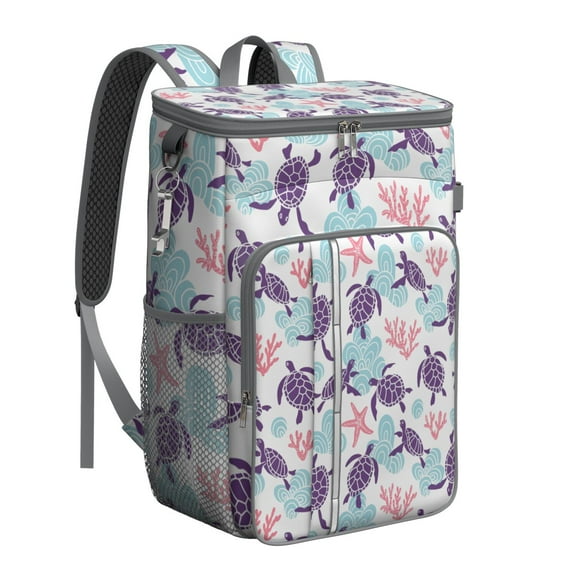Hawaiian Ocean Animal Cooler Backpack - 20L Insulated Lunch Backpack for Travel, Outdoor & Beach, 3-Layer Leak-Proof Design with Cute Turtles & Coral Reef Print