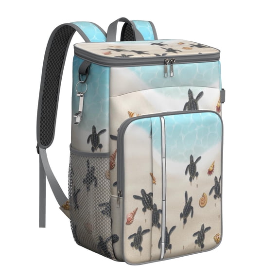 Hawaiian Ocean Animal Cooler Backpack - 20L Insulated Lunch Backpack for Travel, Outdoor & Beach, 3-Layer Leak-Proof Design with Cute Turtles & Coral Reef Print
