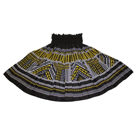 Hawaiian Pa'u Hula Dancer Dress Skirts, Yellow and White Tapa Print For Women
