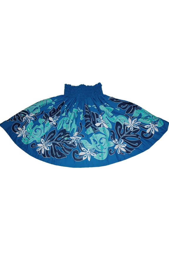 Hawaiian Pa'u Hula Skirt Hawaii Hula Dance Skirts For Women, Blue Turtle on Blue Background