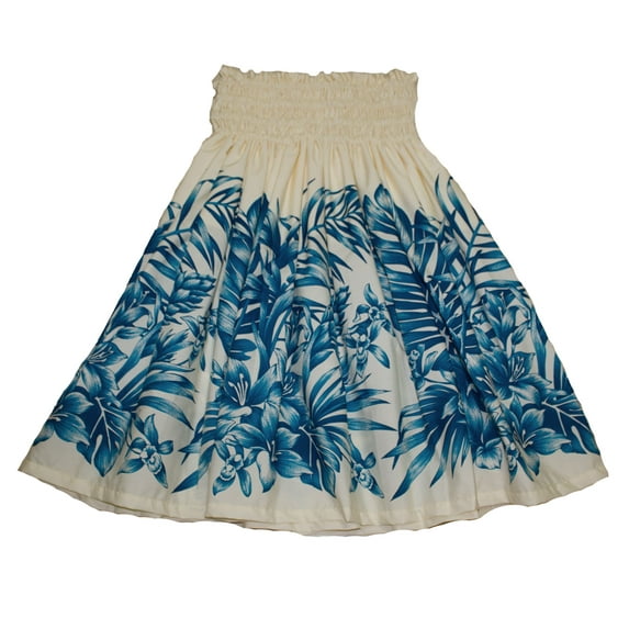 Hawaiian Pa'u Hula Skirt Hawaii Print Flower For womens, Color Blue Leef