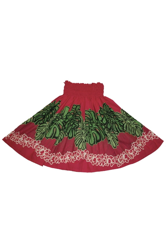 Hawaiian Pa'u Hula Skirt Hawaii Print Red Plumeria Leis Flower For womens