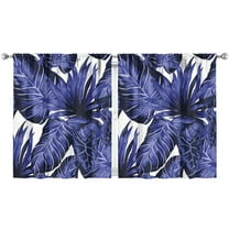 Hawaiian Palm Inspired Floral Kitchen Curtains 2 Piece Set, 52x63 Inch Vibrant Tropical Print Semi-Sheer Window Panels for Modern Decor