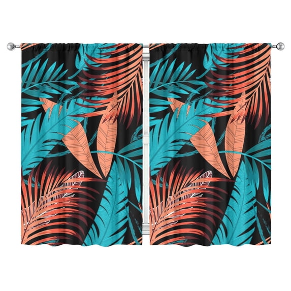 Hawaiian Palm Inspired Tier Curtains 2 Pack, 52x84 Inch Colorful Exotic Leafy Print Window Panels for Kitchen, Bathroom or Laundry Room