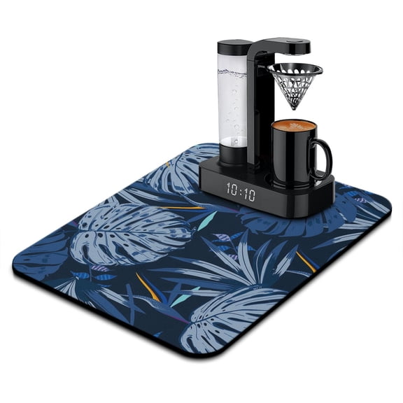 Hawaiian Palm Leaf Dish Drying Mat, Tropical Leaf Absorbent Coffee Mat, Diatom Mud Kitchen Mat, Under Coffee Maker Mat, Aloha Floral Summer Beach Counter Mat
