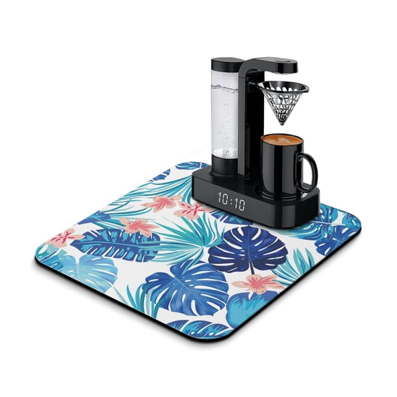 Hawaiian Palm Leaf Dish Drying Mat, Tropical Leaf Absorbent Coffee Mat, Diatom Mud Kitchen Mat, Under Coffee Maker Mat, Aloha Floral Summer Beach Counter Mat