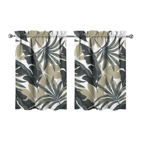 Hawaiian Palm Leaf Print 2 Tier Curtains 27.5x36 Inch Set Tropical Plant Inspired Semi-Sheer Panels