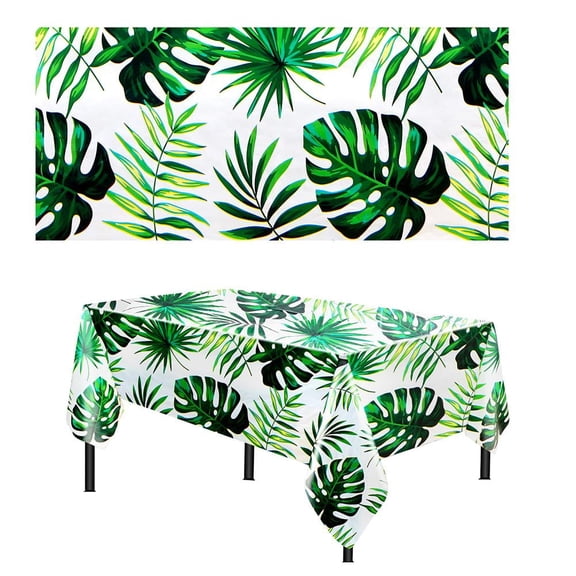 Hawaiian Palm Leaf Tablecloth, 54x108 Inch Waterproof PEVA Disposable Table Cover for Tropical Parties and Luaus