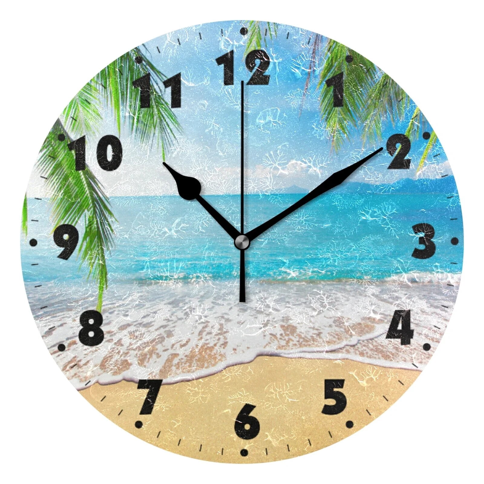 Hawaiian Palm Tree Seashore Beach Round Wall Clock Silent Non-Ticking ...