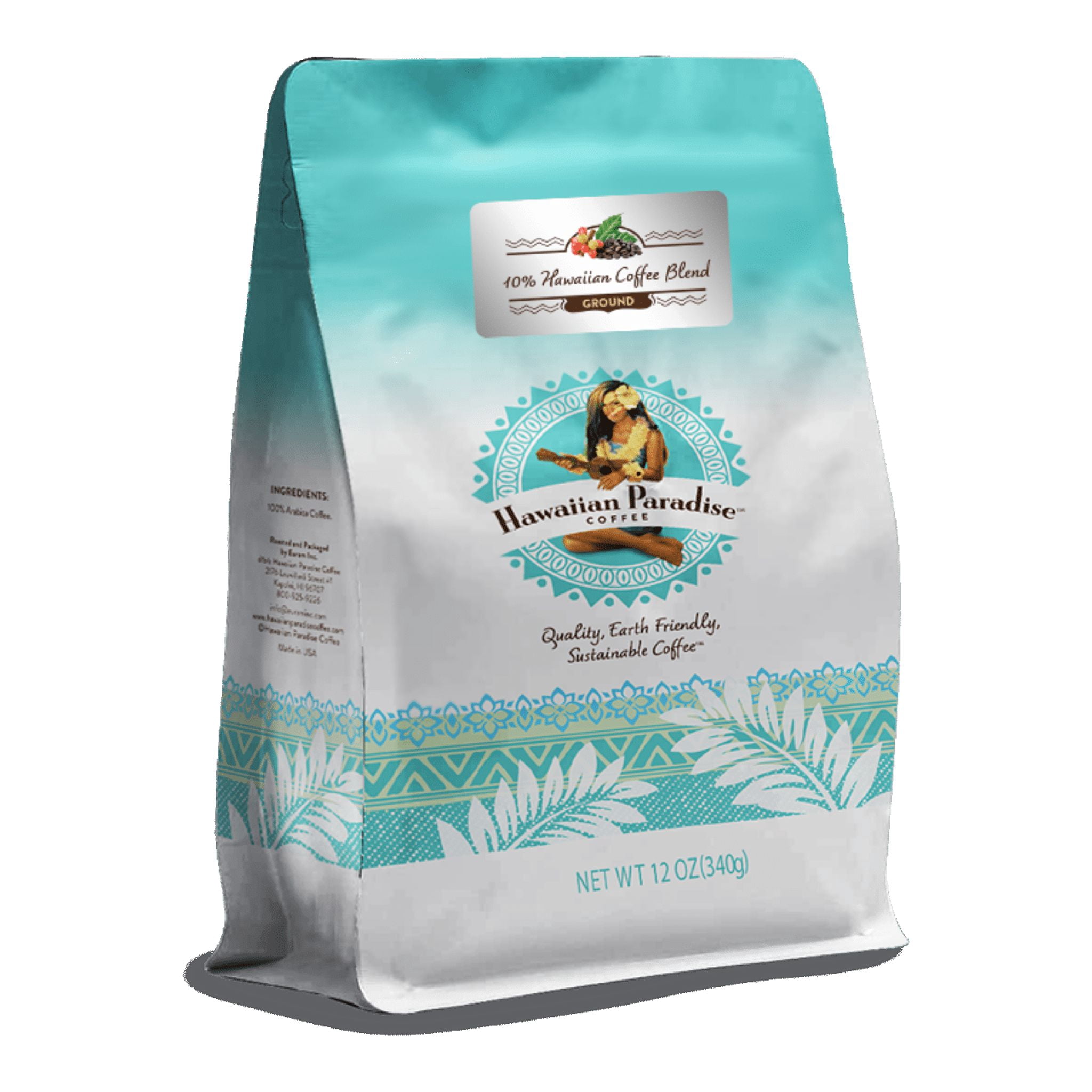 Hawaiian Paradise Coffee 10% Hawaiian Roast Coffee Ground 12oz. Bag - Premium Rich Signature Brewed - 100% Arabica Gourmet Finest Beans