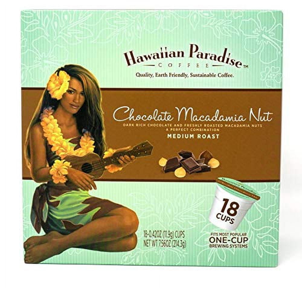 Hawaiian Paradise Coffee Chocolate Macadamia Nut Single Serve Cups 18 Count Medium Roast