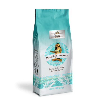 Hawaiian Paradise Coffee Coconut Flavored Ground Coffee 24oz Bag, 100% Arabica - Premium Rich Flavored , Finest Beans