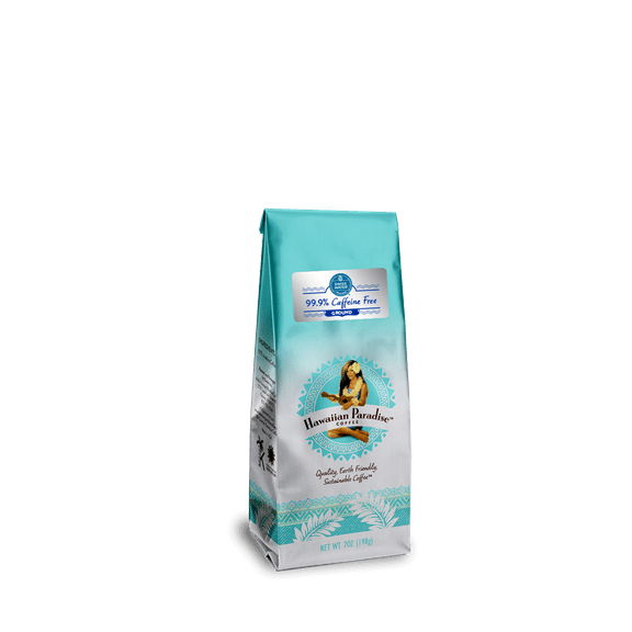 Hawaiian Paradise Coffee Ground - Swiss Water Process Decaf - 100% Arabica Coffee Premium Rich Flavor from the Finest Beans (Decaf, 99.9% Caffeine Free, 7 Ounces)