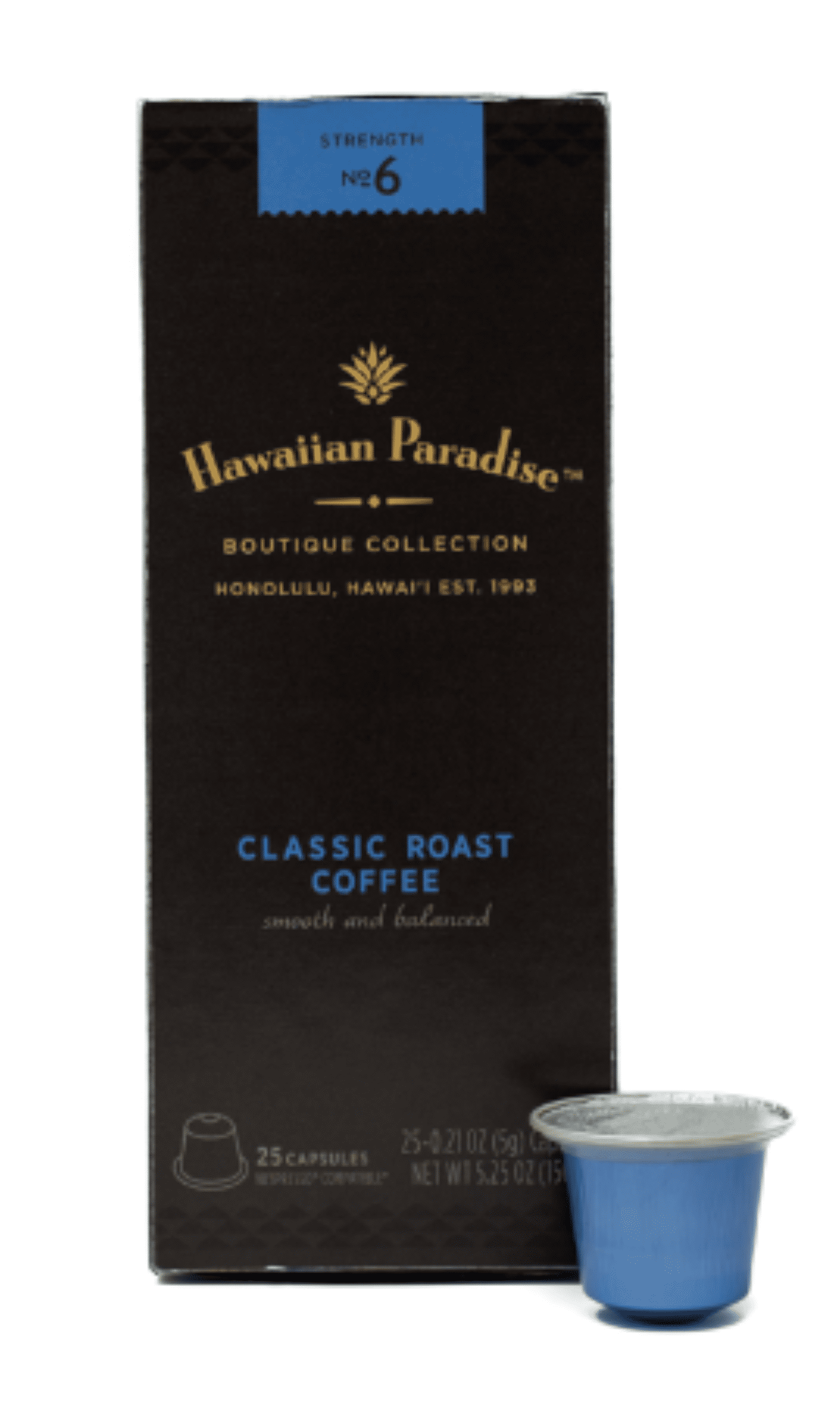 Hawaiian Paradise Coffee Pods: 25 Espresso Coffee Capsules for Nespresso Machines (Original Line), Classic Arabica Medium Roast, Sustainably Grown & Roasted in USA, Boutique Collection