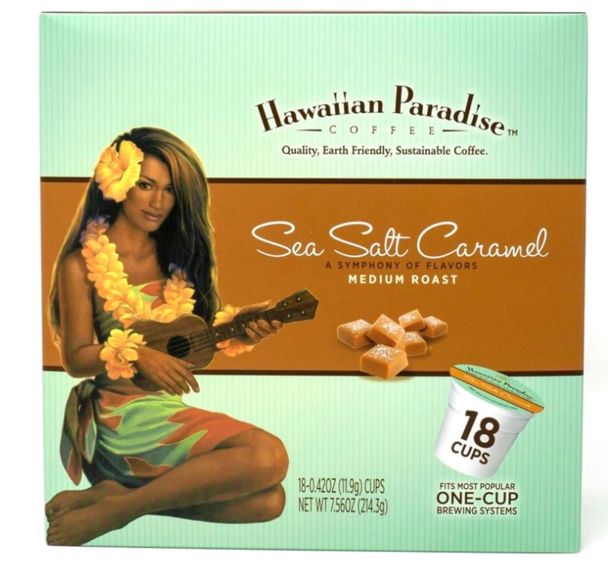 Hawaiian Paradise Coffee Sea Salt Caramel Single Serve Cups 18 Count - Compatible with Keurig K-Cup Brewers