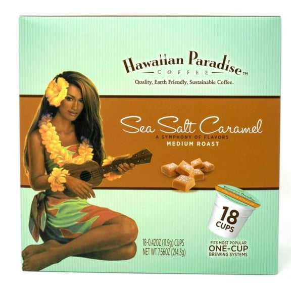 Hawaiian Paradise Coffee Sea Salt Caramel Single Serve Cups 18 Count - Compatible with Keurig K-Cup Brewers