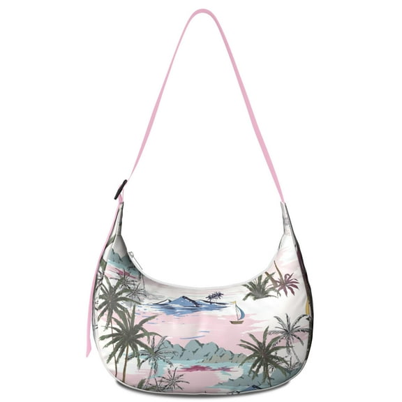 Hawaiian Paradise Crossbody Bag for Women Exotic Palm Tree Corduroy Shoulder Purse Safari Jungle Island Boho Crescent Sling Bag for Coastal Tropical Beach Days