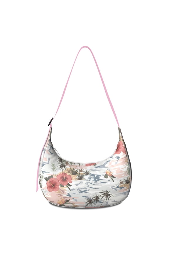 Hawaiian Paradise Crossbody Bag for Women Exotic Palm Tree Corduroy Shoulder Purse Safari Jungle Island Boho Crescent Sling Bag for Coastal Tropical Beach Days