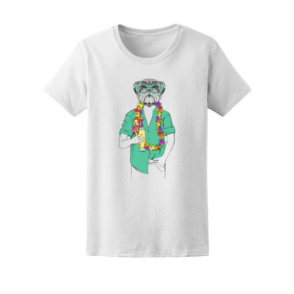 Hawaiian Party Bulldog T-Shirt Women -Image by Shutterstock, Female x-Large