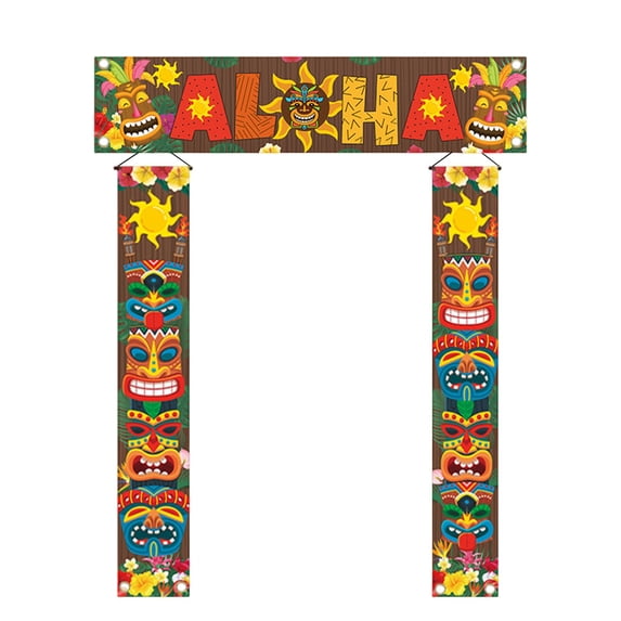 Hawaiian Party Decoration Set, Luau Festival Banner and Hanging Flags for Beach Party Décor