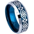 thumbnail image 1 of Hawaiian Pattern Design Beveled Tungsten Carbide Ring - Brushed Finish Blue IP Tungsten Wedding Band - Azctec Design Tungsten Ring - 9.5, 1 of 3