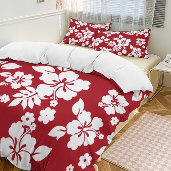Hawaiian Pattern - Red Bedding Set Duvet Cover Couple Bedclothes Pillowcase Customized Home Textiles Bed Set for Twin Size