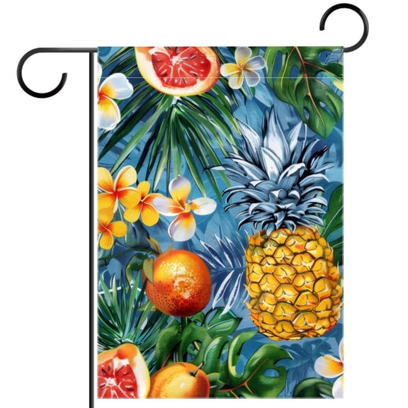 Hawaiian Pattern Tropical Fruits and Flowers Garden Flag Double Sided House Flag for Outdoor Home, Personalized All Year Round Yard Decor 12 x 18 Inch
