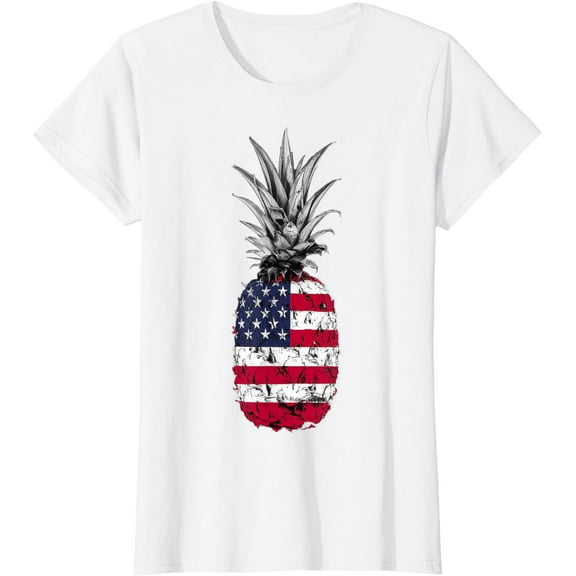 Hawaiian Pineapple American Flag 4th of July T-Shirt