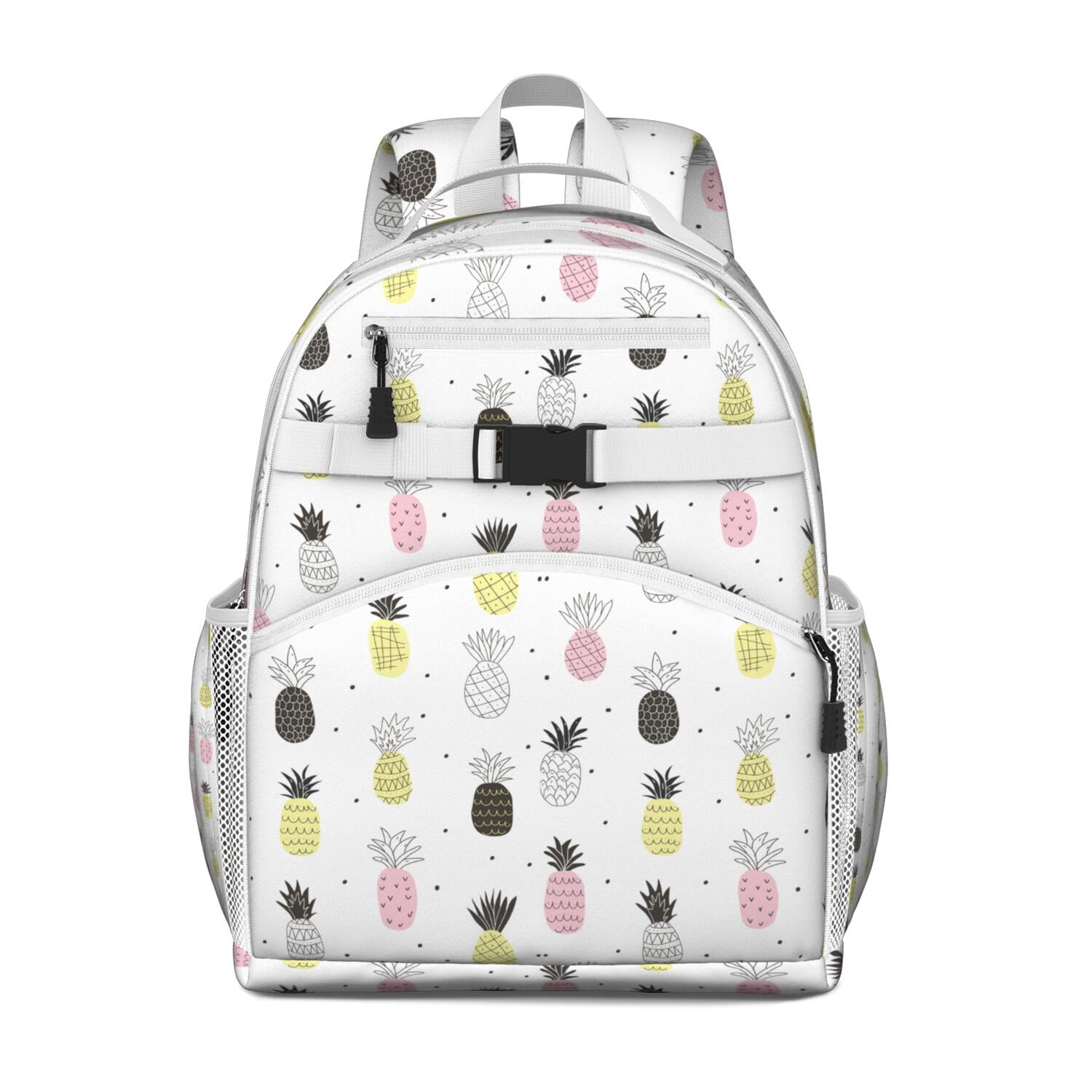 Hawaiian Pineapple Backpack - Waterproof Lightweight Student Bag with Chest Strap & Multiple Pockets