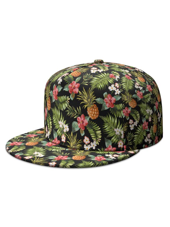 Hawaiian Pineapple Cap - Pineapple Party Theme Print Flat Brim Hat for Women & Men