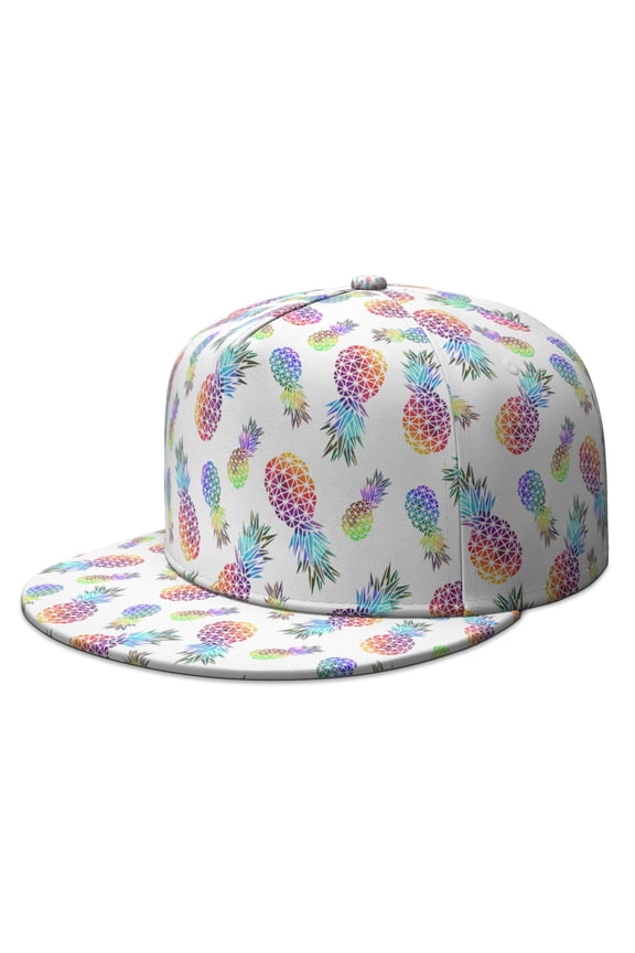 Hawaiian Pineapple Cap - Pineapple Party Theme Print Flat Brim Hat for Women & Men