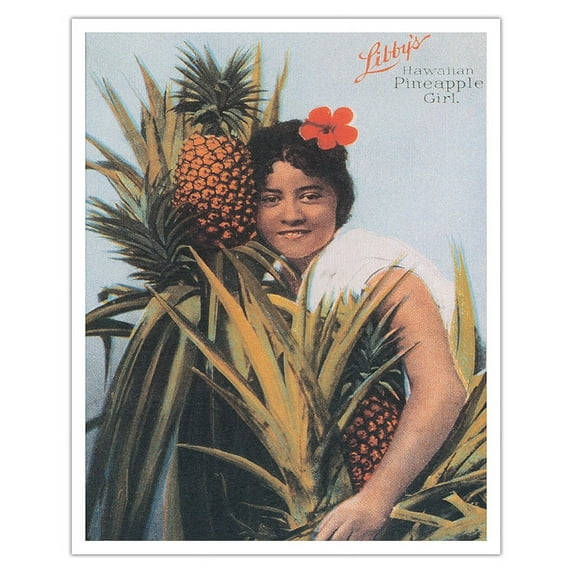 Hawaiian Pineapple Girl - Libby’s Hawaii - Vintage Hawaiian Hand-Colored Postcard c. 1900's - Fine Art Matte Paper Print (Unframed) 16x20in