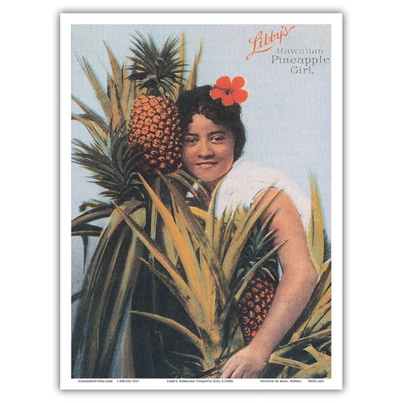 Hawaiian Pineapple Girl - Libby’s Hawaii - Vintage Hawaiian Hand-Colored Postcard c. 1900's - Master Art Print (Unframed) 9in x 12in