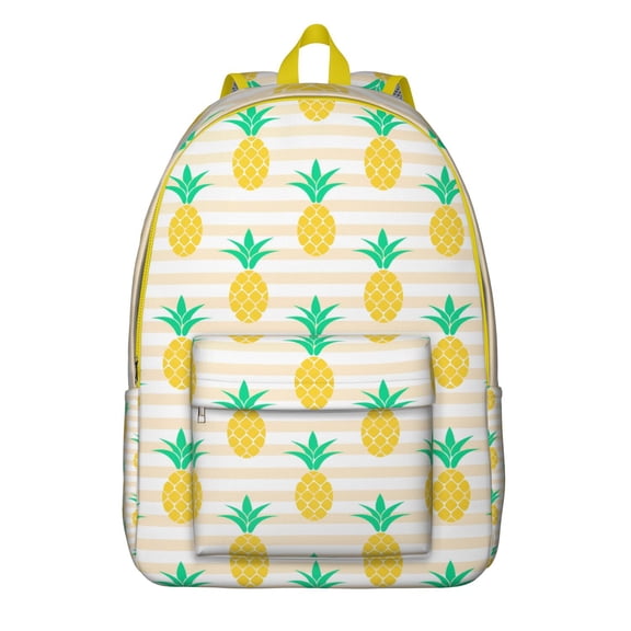 Hawaiian Pineapple Pattern Canvas Bookbag, Tropical Fruit Print Summer Aesthetic Casual Daypack for Travel and Daily Use
