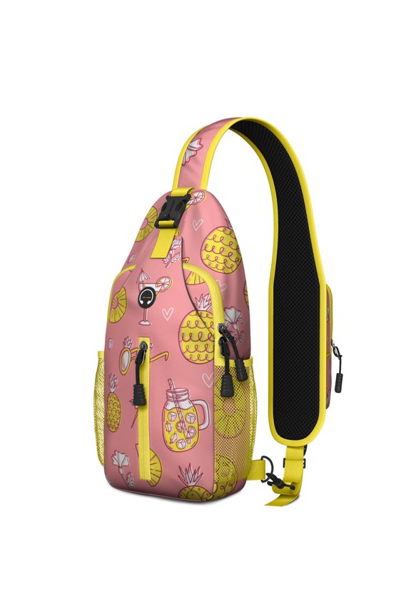 Hawaiian Pineapple Pattern Sling Backpack, Exotic Tropical Fruit Crossbody Daypack with Fresh Flowers and Summer Vibes for Pineapple Enthusiasts