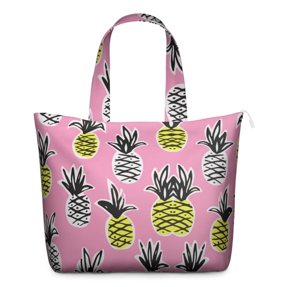 Hawaiian Pineapple Pattern Weekender Bag - Large Travel Tote with Interior Pockets, Zipper Closure & Durable Handles