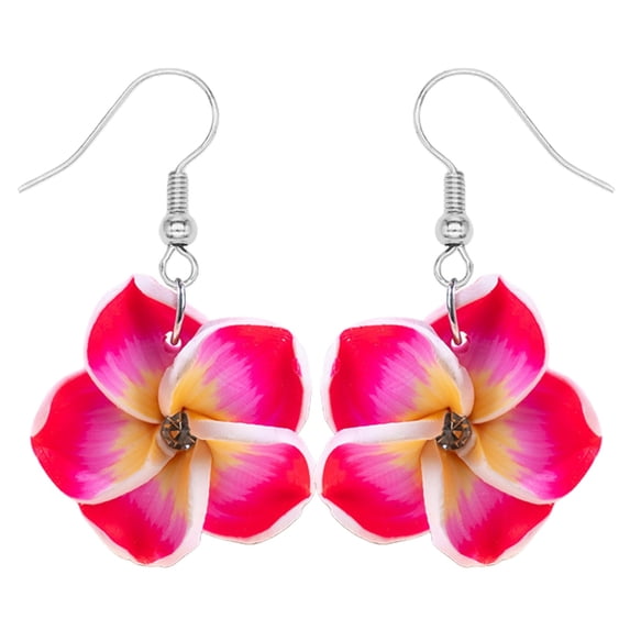 Hawaiian Plumeria Dangle Drop Earrings, Tropical Flower Jewelry for Women Vacation