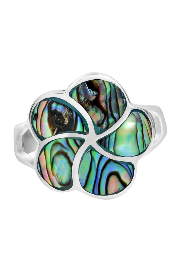 Hawaiian Plumeria Flower Abalone Shell Inlay Sterling Silver Floral Ring-9
