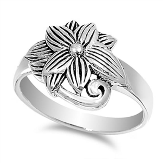 Hawaiian Plumeria Tropical Flower Ring .925 Sterling Silver Band Jewelry Female Male Unisex Size 6