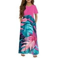 thumbnail image 1 of Hawaiian Plus Size Dresses for Teens Crew Neck Palm Tree Graphic Tshirt Dress 2025 Summer Casual Dress Baby Girl Patchwork Dress Short Sleeve Beach Dress with Pockets,Watermelon Red 7-8 Years, 1 of 5