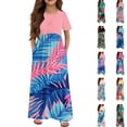 thumbnail image 1 of Hawaiian Plus Size Summer Teen Dresses Palm Tree Printed Crewneck Tshirt Dress Little Girls Patchwork Dress Short Sleeve Vacation Dress 2026 Spring Casual Maxi Dress with Pockets,Blue 5-6 Years, 1 of 5