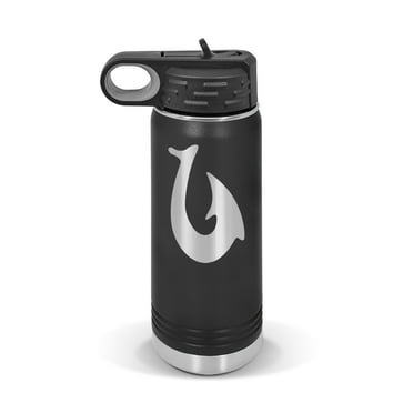 Hawaiian Polynesian Fish Hook V1 Water Bottle 20 oz - Laser Engraved w/ Flip Top Removable Straw - Polar Camel - Stainless - Vacuum Insulated - Drinkware - makau hawaii local hi - Black