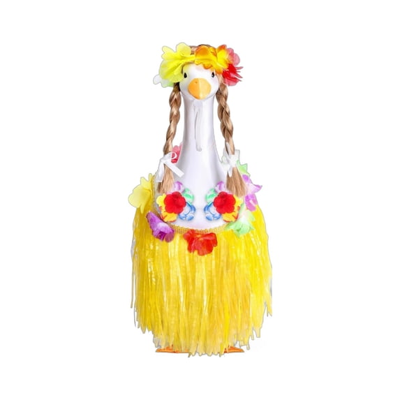 Hawaiian Porch Goose Outfits, Festive Summer Costume With Wreath And Glasses, Practical Clothes For Outdoor Lawn And Porch Goose (B)