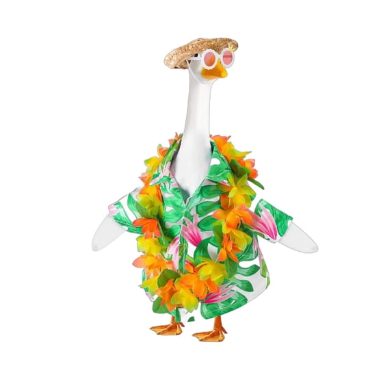Hawaiian Porch Goose Outfits, Tropical Summer Wear With Sunglasses And Hawaiian Lei, Cute Decor For 23/17 Inch Goose Statue In Garden (A)
